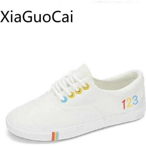 Words Fashion Women Canvas Shoes Old Beijing Spring Festival Female White Sneakers Cross-tied Female Flats