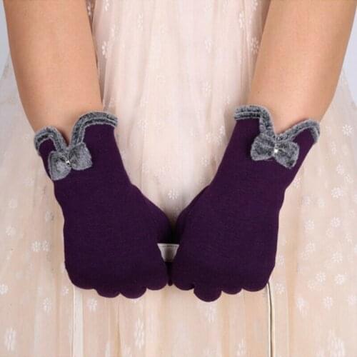 Womens Ladies Bow Fleece Lined Warm Thick Touch Screen Full Finger Winter Gloves Gifts