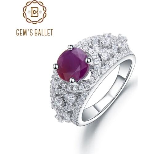 GEMS BALLET 925 Sterling Silver Gemstone Ring Natural Ruby Topaz Birthstone Halo Engagement Rings For Women Fine Jewelry