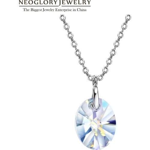 Neoglory S925 Silver Oval Simple Fashion Crystal Chain Necklace&Pendant For Woman Embellished With Crystals From Swarovski Gift