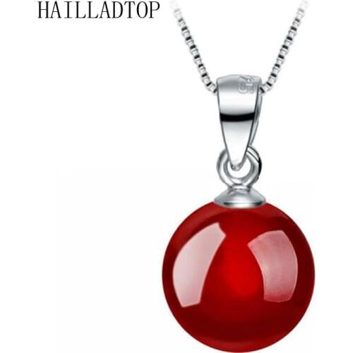 Red Stone Round Pendent Necklace for Women With Free Chain Natural Stone Ball Pendent All Match Beads Circle Red Sweater Chain