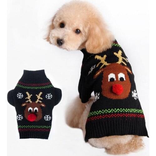 Winter Pet Dog Sweater Clothes Christmas Red Nose Deer Jumper Coat Clothing Puppy Cat Jersey Pullover Apparel for Small Dog Cat
