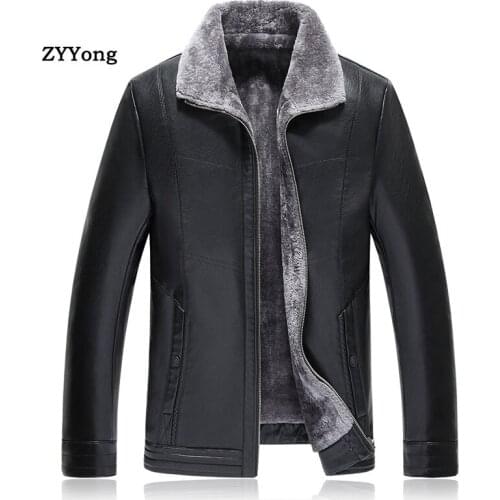 Winter Black Bomber Fleece Leather Jacket Men Parka Coat Overcoat Plus Velvet Windproof Warm PU Windbreaker Outwear Clothing