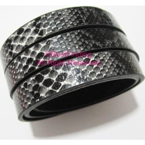 10mm Dark grey snake leather cord 10x2mm Flat leather cord