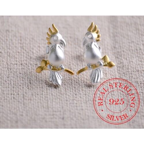100% 925 Sterling Silver Hypoallergenic Animal Parrots Stud Earrings for Women Wedding Sterling-silver-jewelry