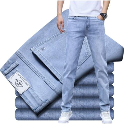 2021 New Mens Jeans Smart Casual Regular Fit Light Blue Youth Fashion Elasticity Straight Jeans Trousers Plus Size 28-40