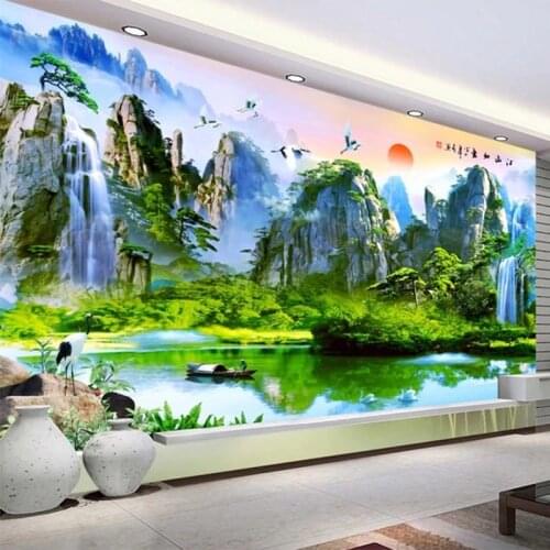 3D Wallpaper Chinese Style Nature Scenery Lake Landscape Photo Wall Mural Living Room Study Self-Adhesive Waterproof 3D Stickers