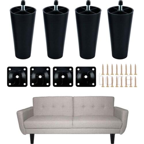 4 Pcs Multi-size Plastic Furniture Legs Round Tapered With M8 Bolts For Couch Cabinet Bed TV Cabinet Matte Process