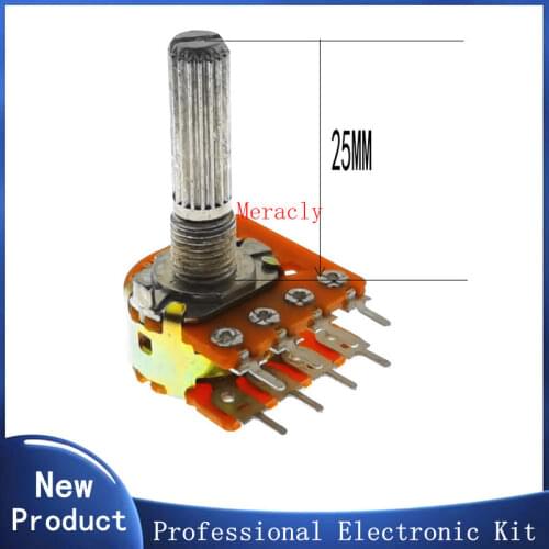 5PCS WH148 25MM 16 type sound volume potentiometer double 8 feet with center tap B50K B100K 50K 100K RH2702