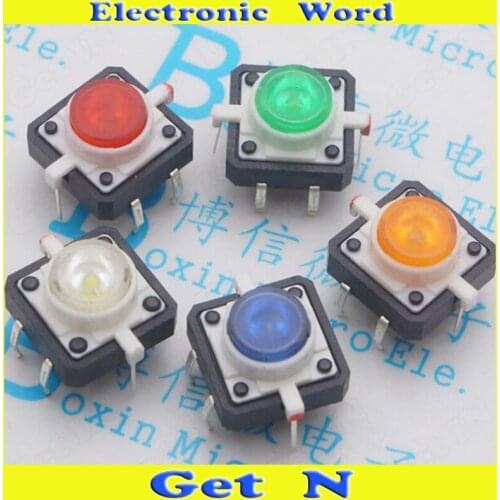 50pcs 12*12 Small 4-Pin Reset Upright Type Switch with Yellow LED 12*12 Normally Open Push Button Micro Switch Yellow LED