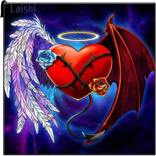 5D diy Diamond Painting Abstract Angel and Demon Heart Cross Stitch kits full drill Embroidery Mosaic pattern Rhinestone Gift