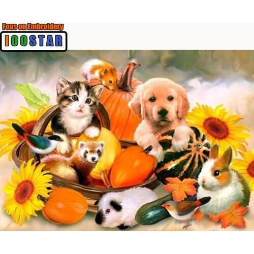 DIY Diamond Embroidery Cat &Dog Rabbit Vegetables Sunflower Diamond Painting Cross Stitch Square Mosaic Decoration