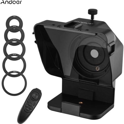 Ulanzi Smartphone DSLR Camera Universal Teleprompter Prompter with Phone Holder Remote Control 5 Lens Adapter Rings Photo Studio