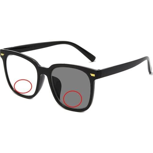 Bifocals Photochromic Reading Glasses Women Men Rivets Large Square Frame Driving Travel Look Near Far Presbyopia Sunglasses