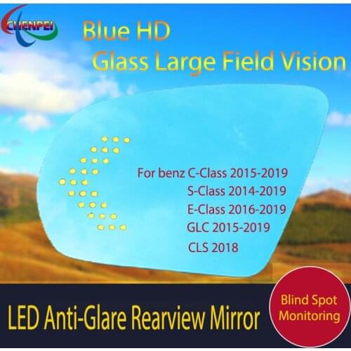 Large View Blue Mirror Anti-Glare Electrically Heated Rearview Mirror With LED Turn Indicator For benz C E S Class GLC CLS 14-19