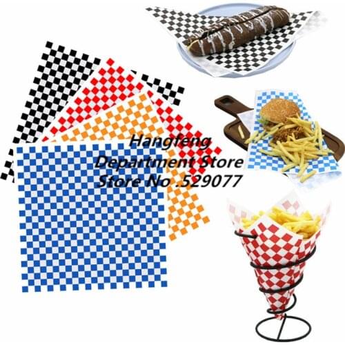 Black red blue orange plaid print food Grease paper oil-proof wax paper For Burger chicken wings French fries pizza sandwich