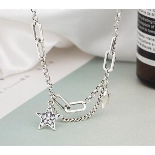 BOCAI 2021 Trendy New style Diamond-studded Clavicle Chain 100% S925 Silver Personality Fashion Temperament Woman Necklace