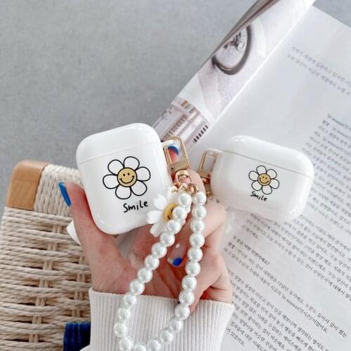 Earphone Case For AirPods Smile Flower Earphones Cover For AirPods 2 3 AirPods Pro Soft TPU Protect Shell with Pearl Lanyards