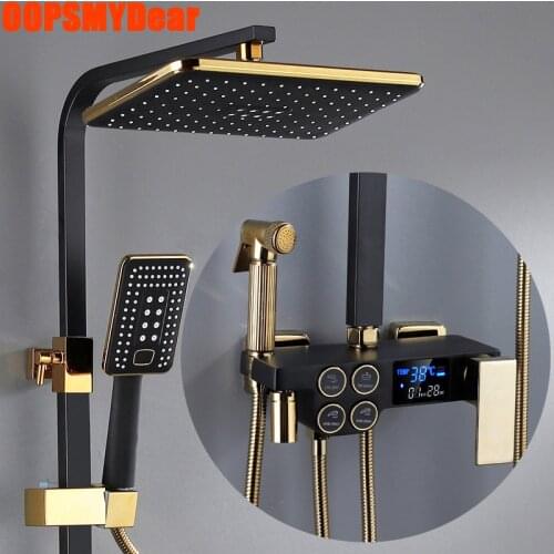 Digital Shower Set Bathroom Smart Thermostatic Shower System Wall Mount Hot Cold Mixer Bath Faucet Square Head SPA Rainshower