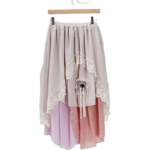 Lolita Long Linen Faldas Cortas Saia Renda Jupe Crayon Rokken Steampunk Rok Dames Kleding Tulle Princess Cute Lolita Boho Skirt