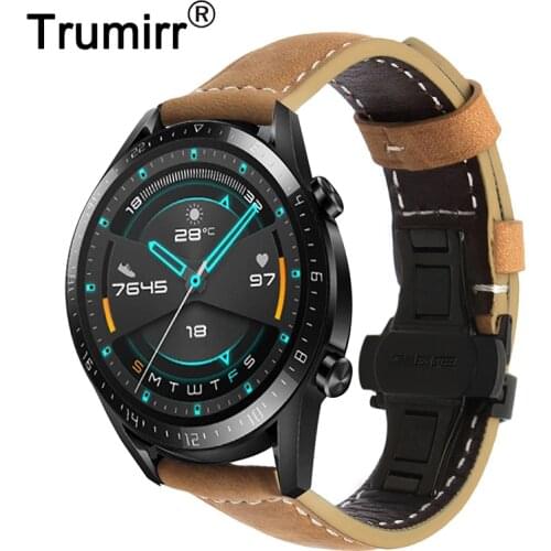 Italy Genuine Leather Watchband for Huawei Watch GT 2 46mm 42mm Quick Release Strap Steel Butterfly Buckle Band Wrist Bracelet