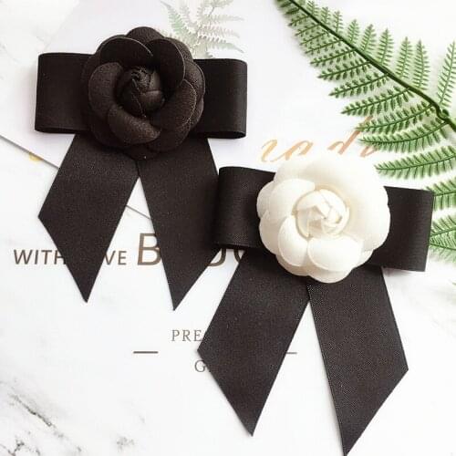 Camellia Bow Tie Brooch Ribbon Flower Bowtie Pins Korean Fashion Women Shirt Accessories Jewelry Gifts for Women