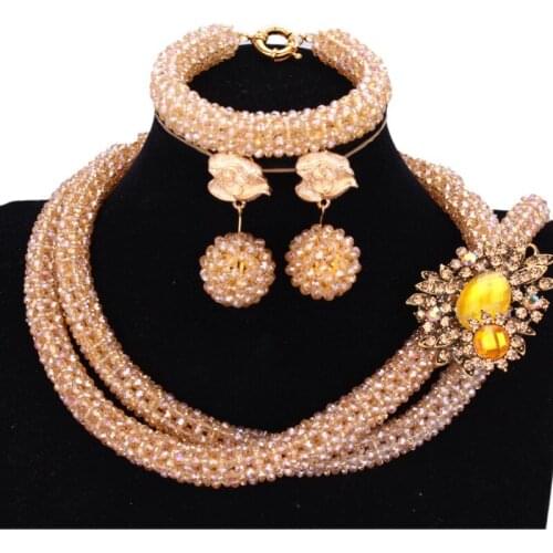 African Wedding Jewelry Set Bridal Necklace Earring Set Gold Champagne Dubai Jewellery Set Free Shipping 2018 For Women Ladies