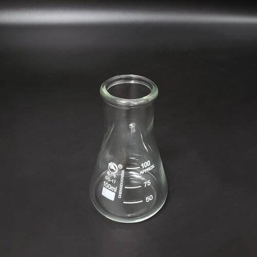 Conical flask,Wide neck with graduations,Capacity 100ml,O.D. of neck 34mm,Erlenmeyer flask with normal neck