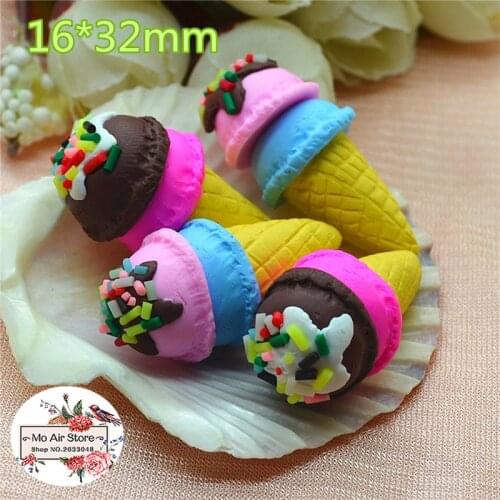 Ice cream cone 30PCS 3D 16x32mm polymer clay Flatback Cabochon Miniature Food Art Supply Decoration Charm Craft