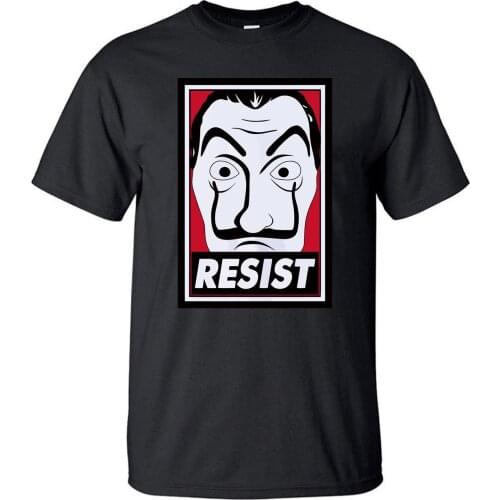 La Casa De Papel Resist T Shirt Men Movie TShirt Professor Sergio Marquina Summer Cotton Short Sleeve Black White T-Shirt Tees