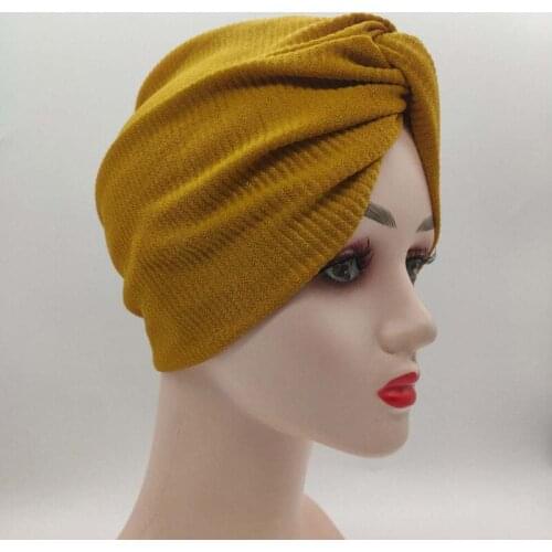 Fashion Twisted Turban Cap Women Head Wraps Stretchy Hijab Bonnet Chemo Hair Loss Hat Muslim Headscarf Cap Turbante Mujer