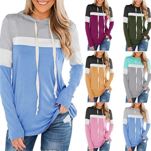Fashion Loose Pullover Womens Hoodies Drawstring Long Sleeve Patchwork Top Sweatshirt Womens Shirt Sudaderas Con Capucha