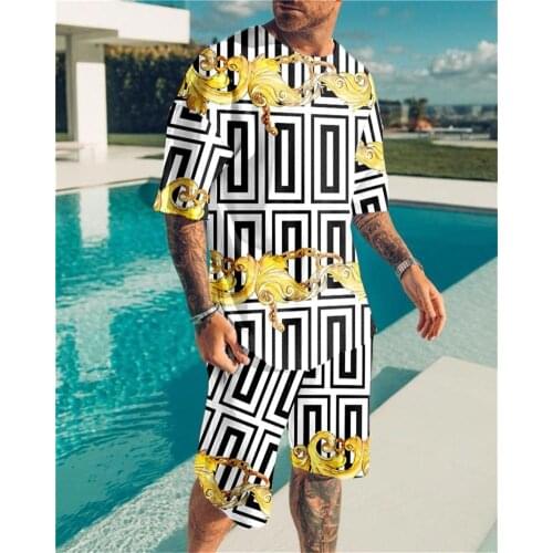 Chinese style retro mens suit 3d T-shirt and shorts suit 2021 new fashion short-sleeved suit summer casual wear