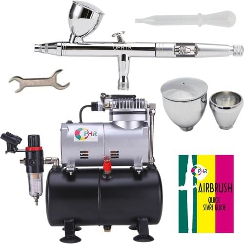 OPHIR Model Airbrush Compressor Kit Set 110V 220V Air Tank Compressor w/ Airbrush Paint for Makeup Hobby Nail Art Tool_AC090+006