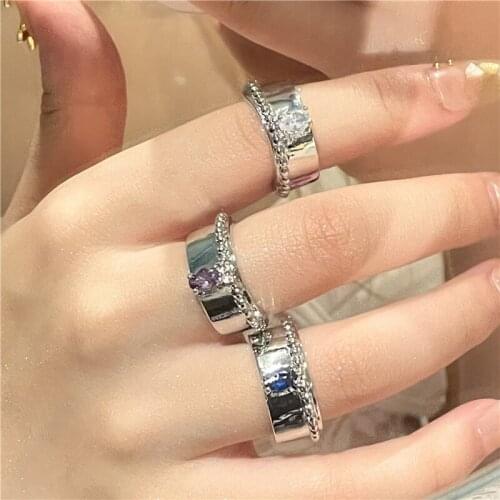 Origin Summer Delicate Multicolor CZ Zircon Chunky Rings for Women Fashion Silver Color Metal Beads Wide Finger Ring Jewelry