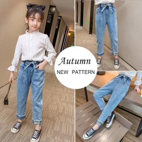 Autumn Girls Casual Jeans for Kids Denim Pants Teenage Jeans for Girls Pants 10 12 13 Years Elastic Waist Children Trouses