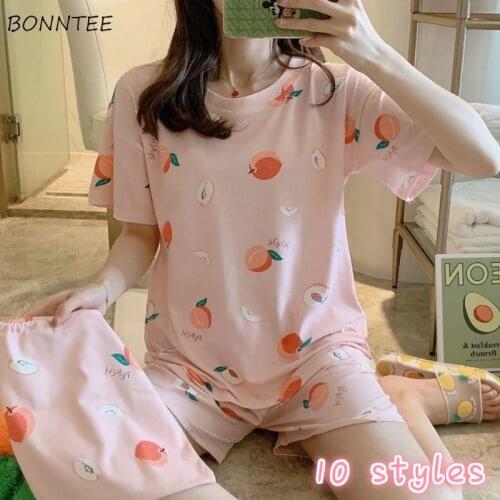 Pajama Sets Women 2XL Lovely Cartoon Korean Summer Soft College Girls 3 Piece Pajamas Short Sleeve Cute Leisure Ladies Sleepwear