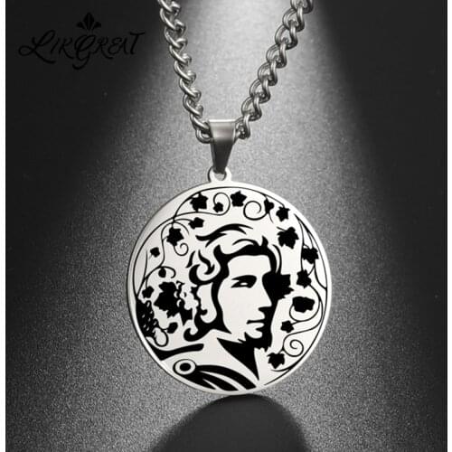 LIKGREAT DIONYSUS BACCHUS PENDANT NECKLACE GOD OF WINE Stainless Steel Plate Chain Necklaces Men Womens Goth Charm Jewelry Gift