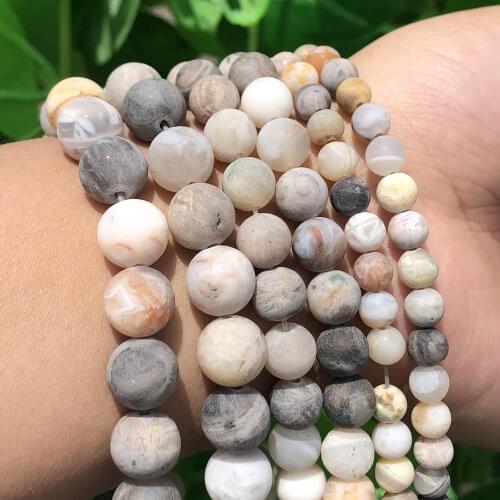 Natural Dull Polish Matte Bamboo Leaf Agates Stone Beads DIY Bracelet Round Loose Beads For Jewelry Making 15"inch 4/6/8/10mm
