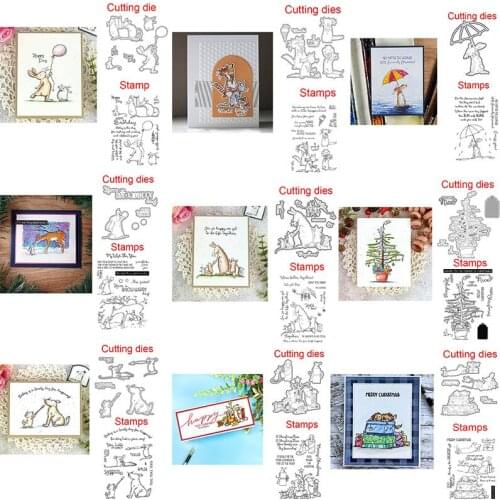 Merry Little Christmas Animals Cutting Dies & Coordinating Stamp For Scrapbooking Craft Embossing Stencil Die Cut Card Making