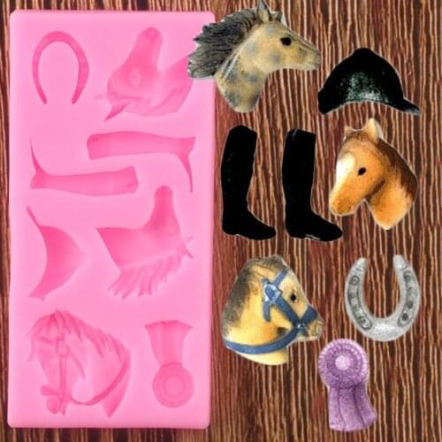 Horse Shoes Silicone Molds Horse Head Baby Birthday Cupcake Topper Fondant Cake Decorating Tools Candy Chocolate Gumpaste Moulds