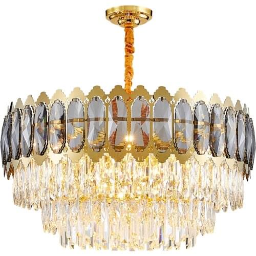 FKL Modern Crystal Lamp Chandelier For Living Room Dining room Oval Luxury Gold Round Stainless Steel Line Chandeliers Lighting