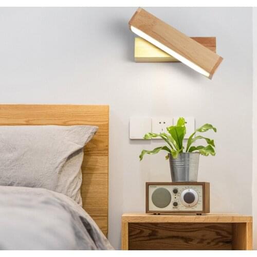 Modern LED Wall Lamp 180 degree rotate adjustable bedside light living room corridor Reading study sconces wooden wall lighting