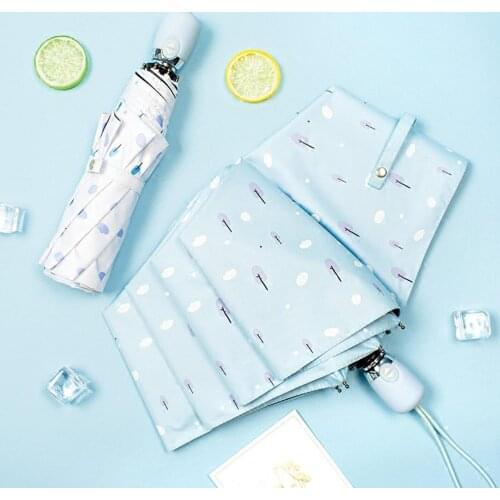 Small Fresh Forest Automatic Tri-fold Windproof Rainproof Anti-UV Vinyl Umbrella