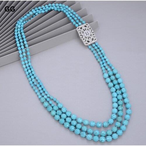 GuaiGuai Jewelry Faceted Round Blue Turquoises Coat Chain Long Necklace Ethnical For Women