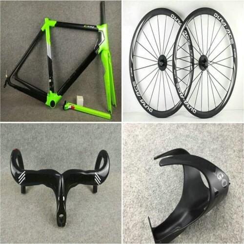 Customize logo C64 Green Carbon Bike Frame + 38mm Carbon wheelset Handlebar BOB Bottle Cages