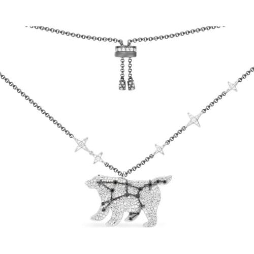 SLJELY Fashion 925 Sterling Silver Black Great Bear Constellation Pendant Adjustable Necklace with Zirconia Women Zodiac Jewelry