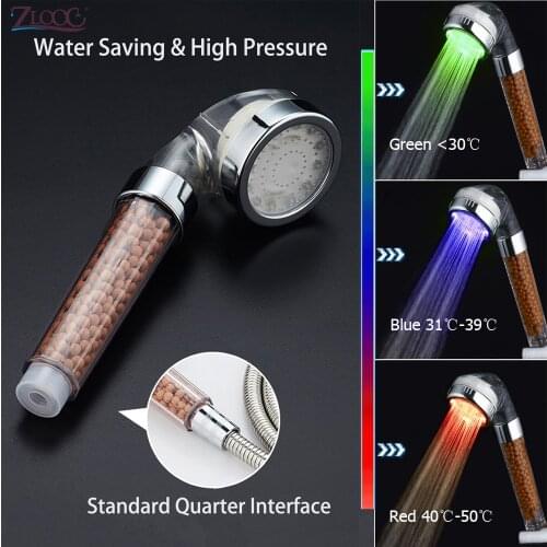 Zloog Hot 3/7 Color Flashing LED Shower Head Temperature Control High Pressure Water Saving Anion Spa Shower Head for Bathroom