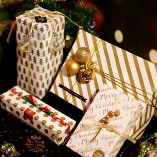 2PCS Gold Twill/Point/Letter/Pine Print Gifts Packing Paper Shiny Craft Paper Gift Wrapping Paper Ribbon Flower Wrapping Paper