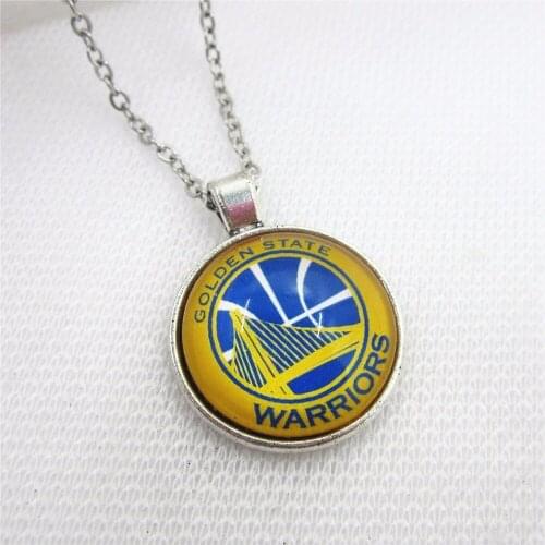 10pcs/lot Round basketball WARRIORS Necklace Jewelry pendants With 50cm Chains Baseball Sports Necklace Jewelry Charms